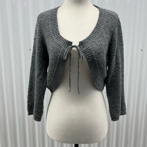 r.h.a.p. Textured Knit Tie Front Cardigan – Grey – Size M